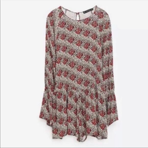Zara Trafaluc Collection Red & Black Floral Long Sleeve Shorts Romper Size XS - Picture 9 of 16